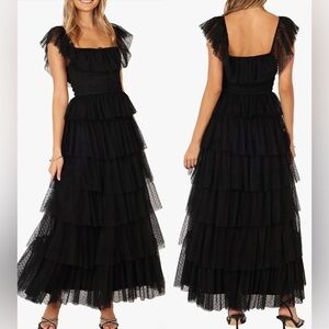 NEW Petal & Pup Belle Swiss Dot Tulle Tiered Maxi Dress sz L